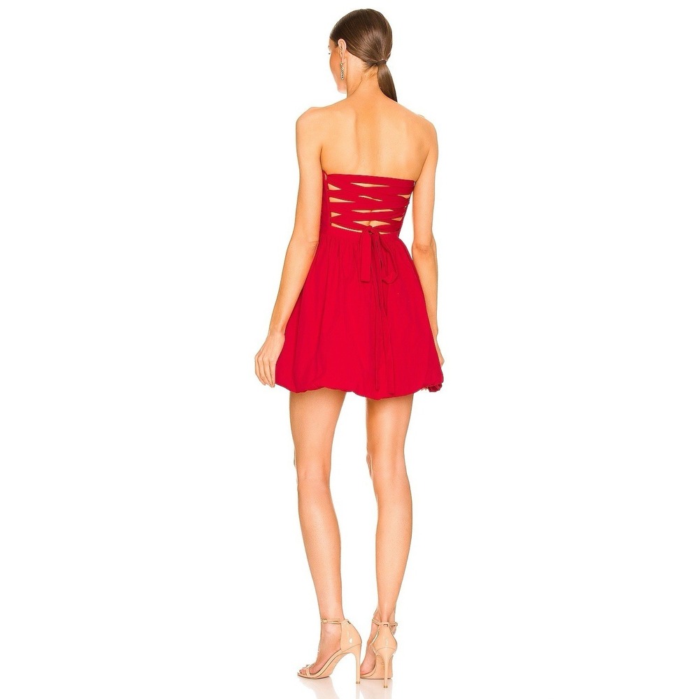 AMANDA UPRICHARD X‎ Strapless Bubble Mini Dress Lipstick Red Revolve Tie Back S